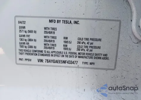 2022 Tesla Model Y Long Range Dual Motor All-Wheel Drive from USA, damaged, VIN 7SAYGAEE5NF433477